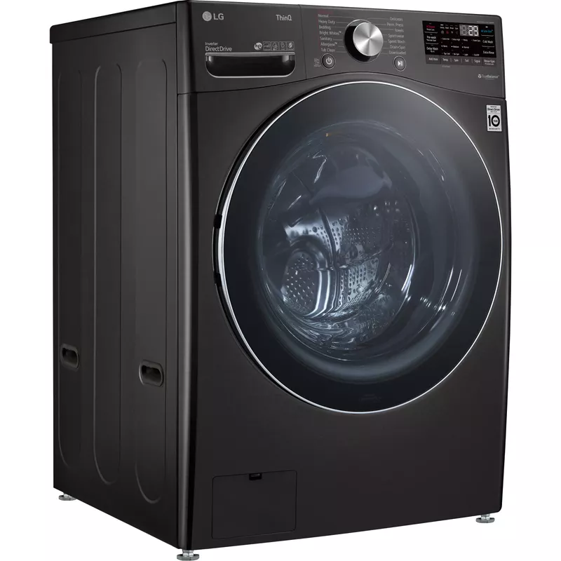 LG 5.0-Cu. Ft. Front Load Washer with Built-In Intelligence, Black Steel