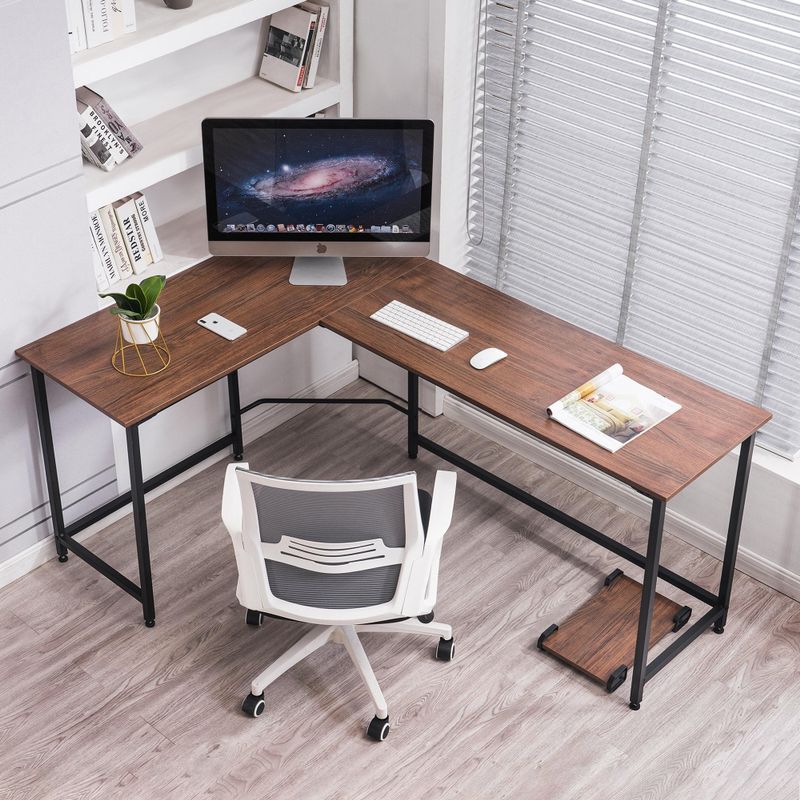 Mcombo Corner Desk L-Shaped Desk Home Office Desk Computer Desk Writing Desk Gaming Desk Simple - Brown