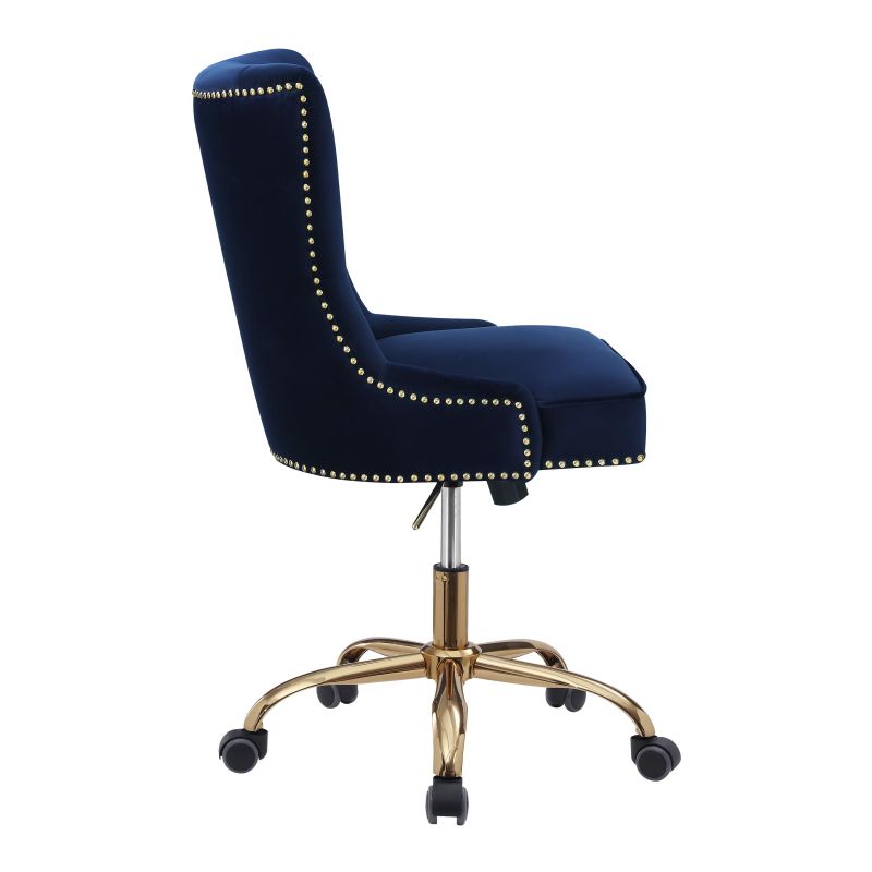 Upholstered Office Chair with Nail head Blue and Brass