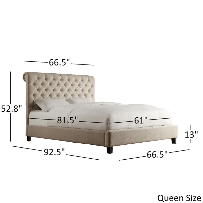 Knightsbridge Beige Linen Rolled Top Tufted Chesterfield Bed by iNSPIRE Q Artisan - Beige Linen - King