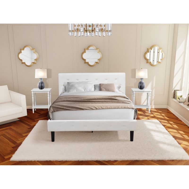 3 Piece Bedroom Set - 1 Queen Bed White Velvet Fabric and 2 Night Stands - Urban Gray Finish Nightstand - NL19Q-2BF14
