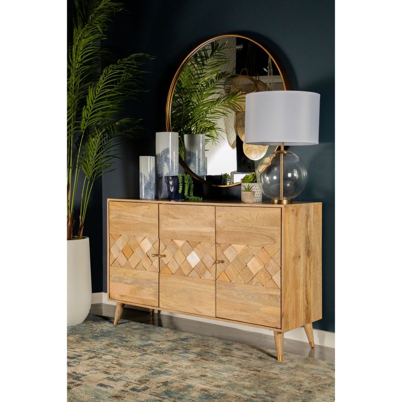 Natural Checkered Pattern 3-door Accent Cabinet - Natural