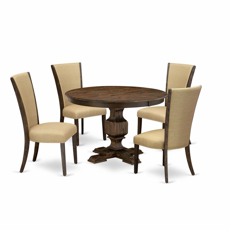 Rent to own Kitchen Table Set Pedestal Table and Brown Modern Parson
