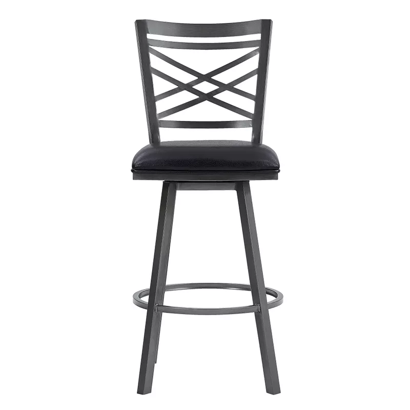 Fargo 30" Counter Height Metal Bar Stool in Mineral Finish with Black Faux Leather