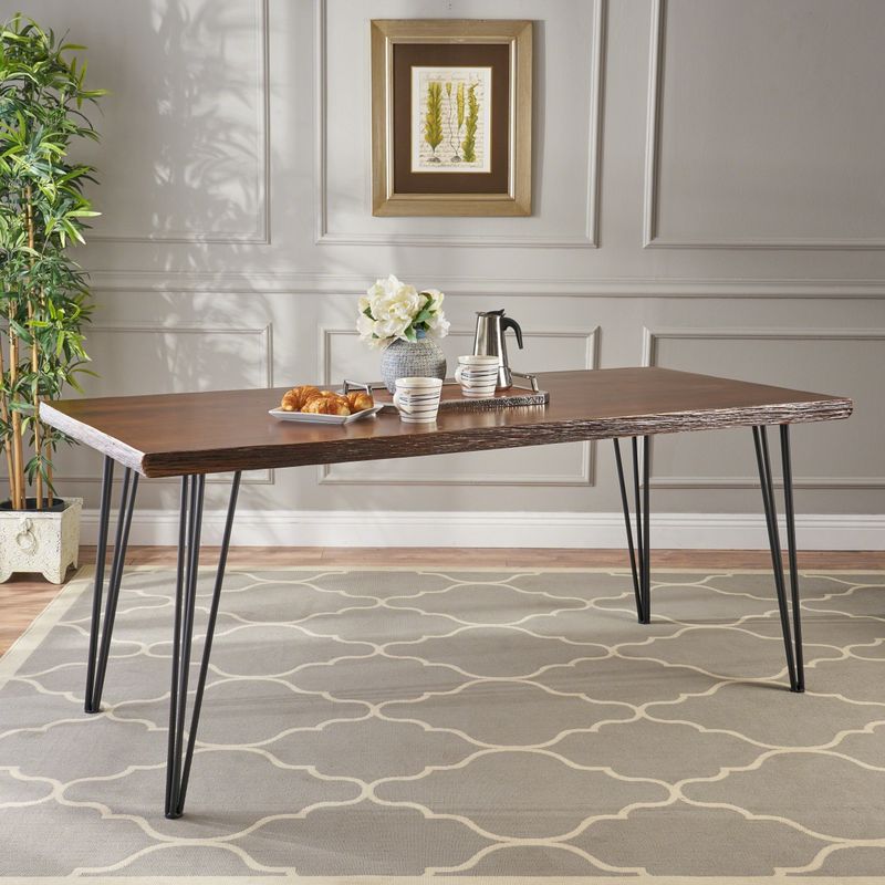 Chana Industrial Faux Live Edge Dining Table by Christopher Knight Home - natural + black - Veneer/MDF/Iron - natural + black