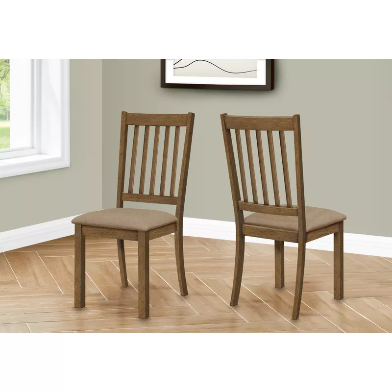 Dining Chair/ Set Of 2/ Side/ Upholstered/ Kitchen/ Dining Room/ Fabric/ Wood Legs/ Brown/ Beige/ Transitional