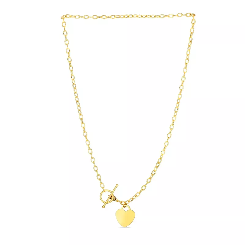 Toggle Necklace with Heart Charm in 14k Yellow Gold (17 Inch)