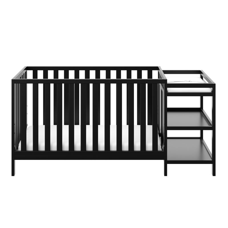 Storkcraft Pacific 4-in-1 Convertible Crib and Changer - 2 Open Shelves, Water-Resistant Vinyl Changing Pad with Safety Strap - Black