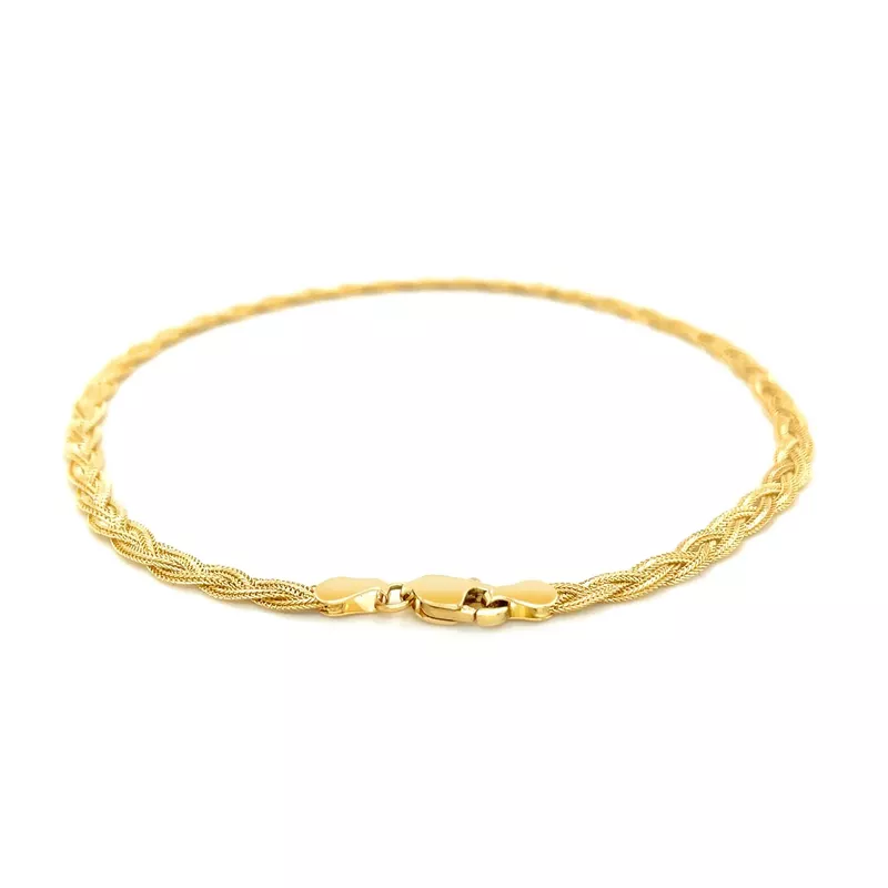 3.5mm 14k Yellow Braided Foxtail Anklet (10 Inch)