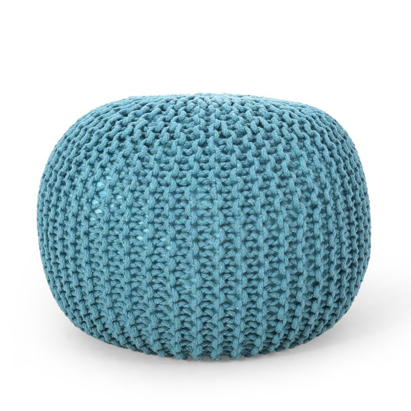 Nahunta Modern Knitted Cotton Round Pouf by Christopher Knight Home - Navy Blue