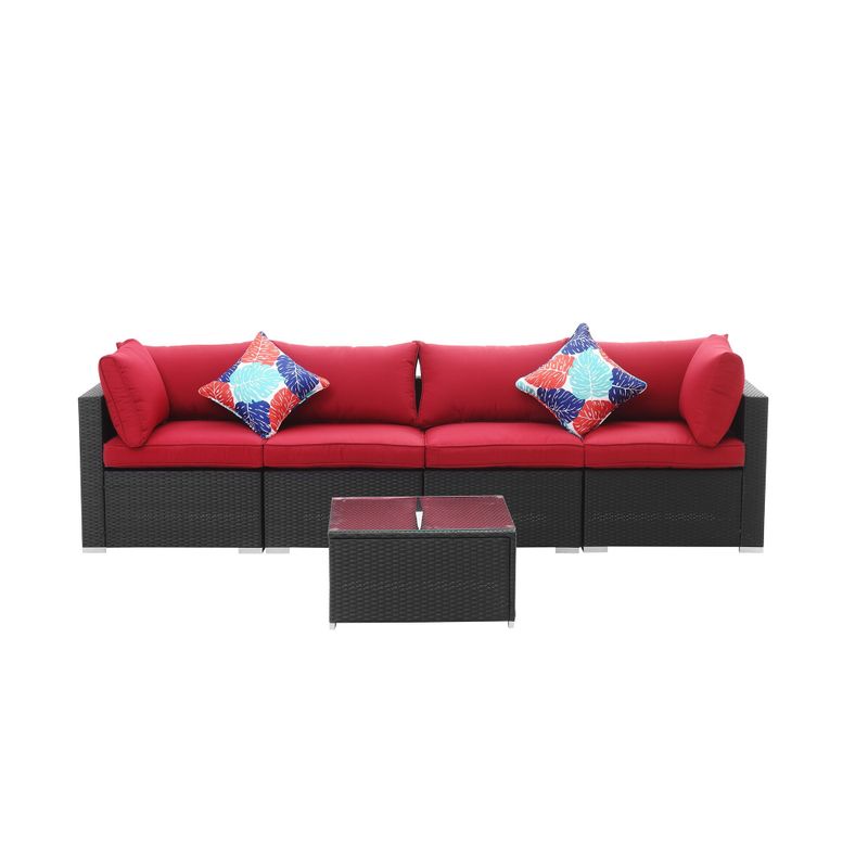 5pcs Sectional Sofa Set Outdoor PE Rattan Sofa - sofa - Blue