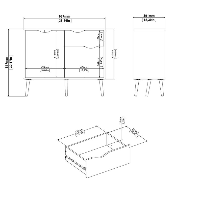 Carson Carrington Kristiansund Two-tone 3-Drawer Sideboard - White/Oak Structure