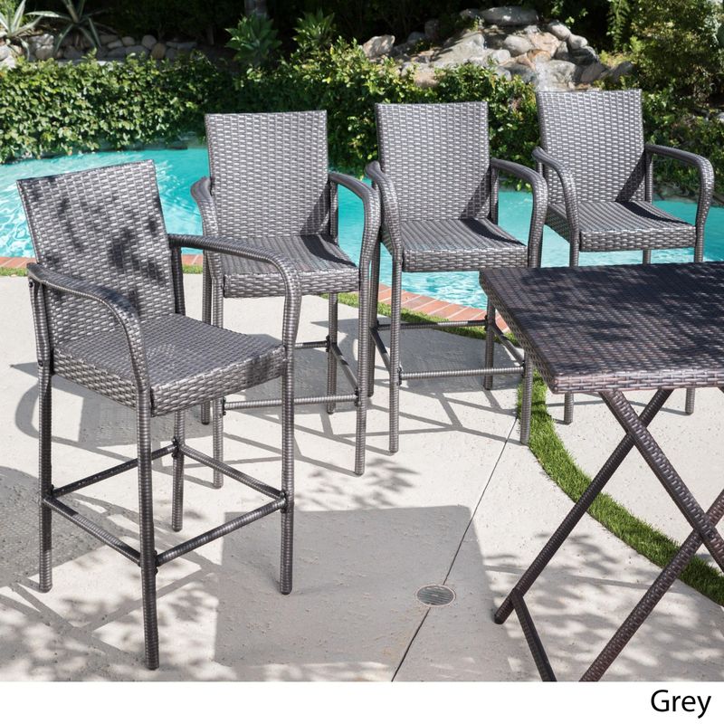 Delfina Outdoor Wicker Barstool (Set of 4) by Christopher Knight Home - Multi-Brown