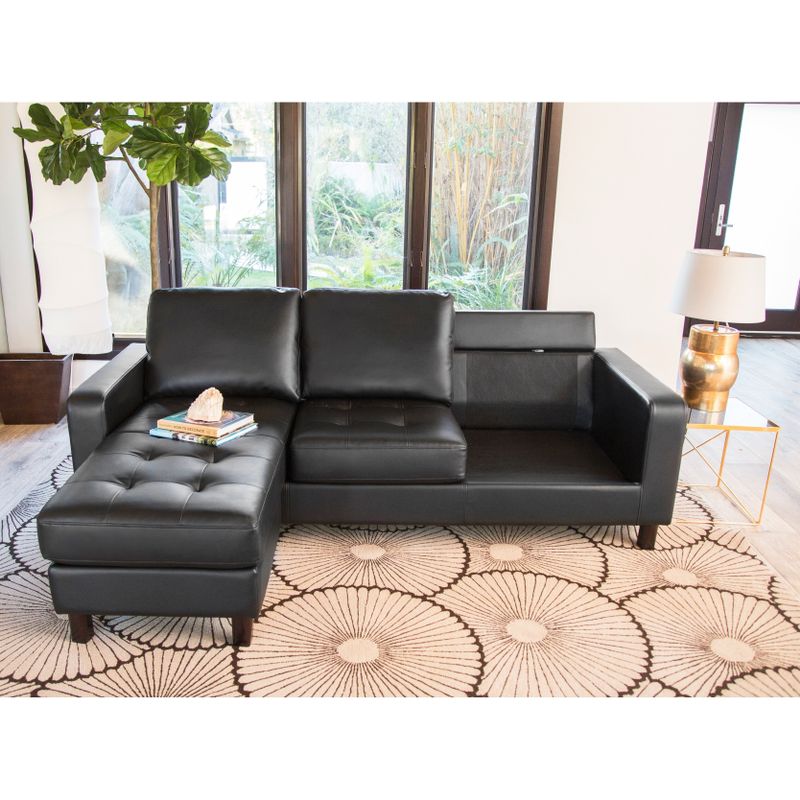 Abbyson Malden Tufted Leather Reversible Sectional and Ottoman - Black
