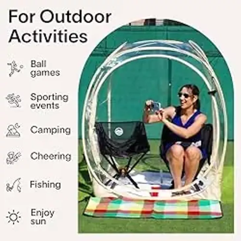 EighteenTek Pod All Weather Sports Tent with Sealed Floor - Instant Tent Shelter - Outdoor Bubble Tent - Rain Tent Camping Sun Shelter Pop Up Clear, Patent Pending for Sports Events Fishing Cheering