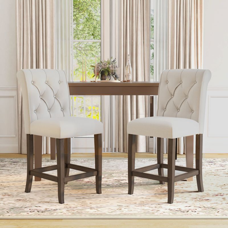 Furniture of America Sheila Chenille Counter Height Chair (Set of 2) - Beige/Rustic Oak