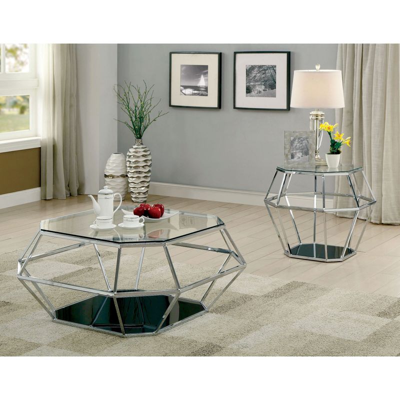 Furniture of America Dexter Contemporary Hexagonal Glass Top Chrome Coffee Table - Chrome