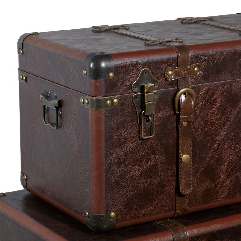 Brown Leather Vintage Trunk (Set of 3) - Brown - S/3 18", 21", 23"W