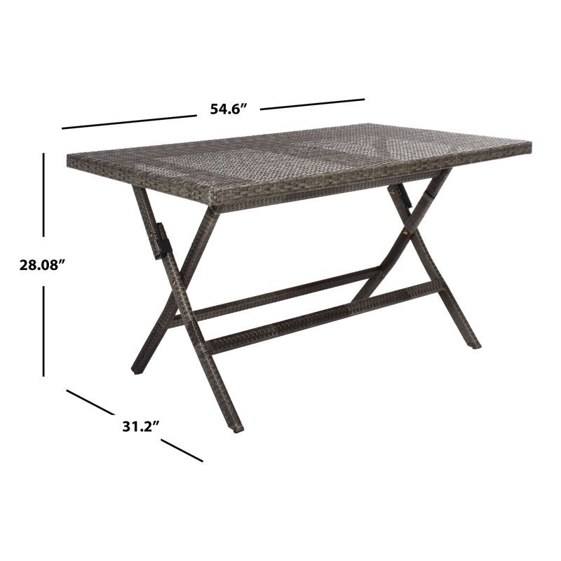 SAFAVIEH Outdoor Akita Folding Table with Umbrella Hole - 54.6" x 31.2" x 28.08" - Grey