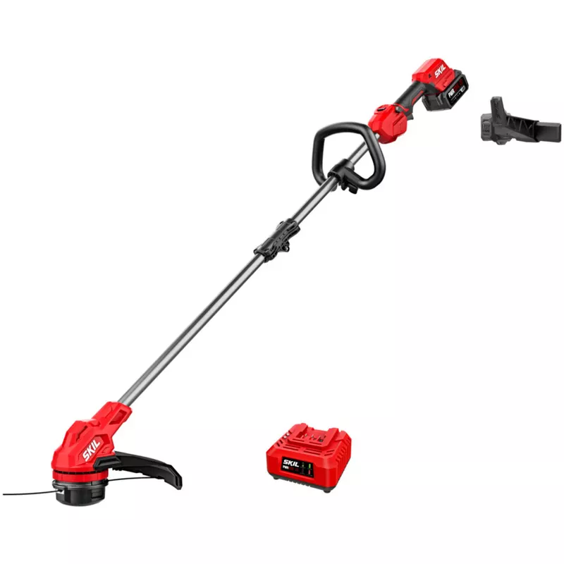 Skil - PWRCORE20 20-Volt 13-Inch Cutting Diameter Brushless Straight Shaft Grass Trimmer (1 x 4.0Ah Battery and 1 x Charger) - Red/black