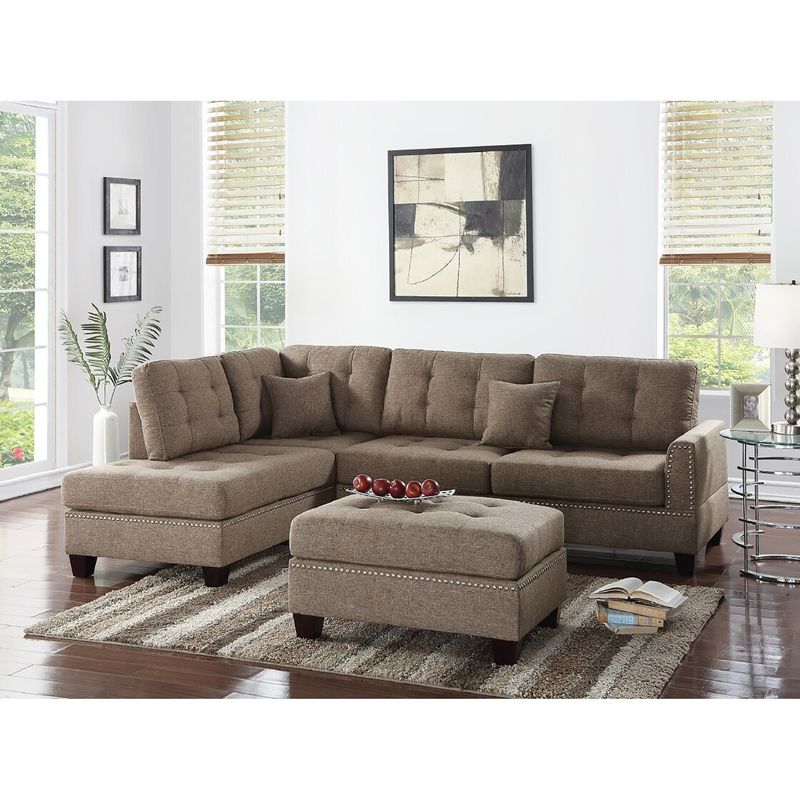 3 Piece Linen-Like Fabric Sectional Sofa Set - Citrus