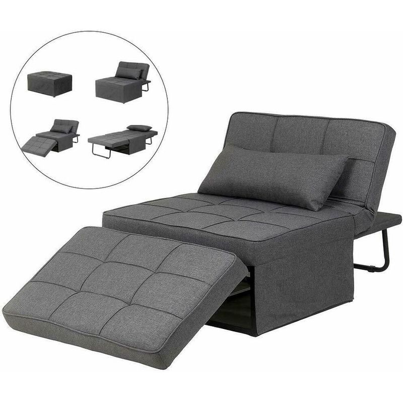 Zenova 4-1 Adjustable Sofa Bed Folding Convertible Chair Sofa Sleeper Ottoman Sofa Seat - Dark Grey