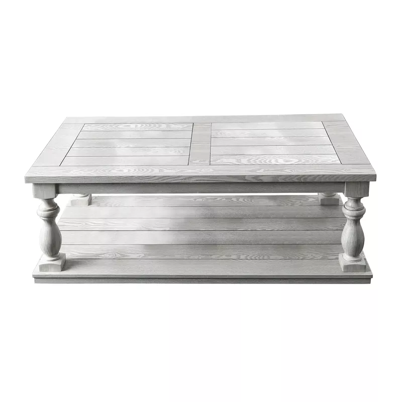 Rustic Wood Open Shelf Coffee Table in Antique White