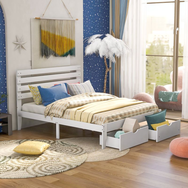 Nestfair Queen Size Platform Bed with Drawers - Grey