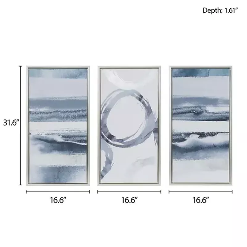 Grey Surrounding Silver Foil Abstract 3-piece Framed Canvas Wall Art Set