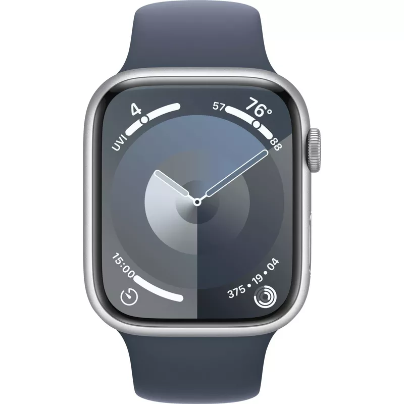 Apple Watch Series 9 GPS 45mm Aluminum Case with Storm Blue Sport Band (Medium/Large) - Silver