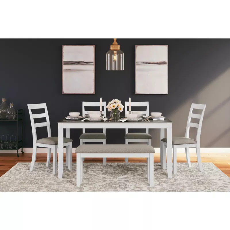 Stonehollow Dining Table and Chairs with Bench (Set of 6)