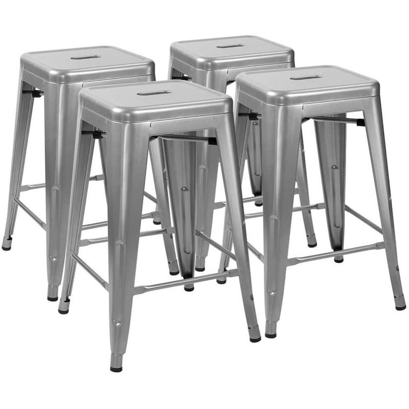 Homall 24 Inches Metal Bar Stools Height Stackable Stools Set of 4 - N/A - Black