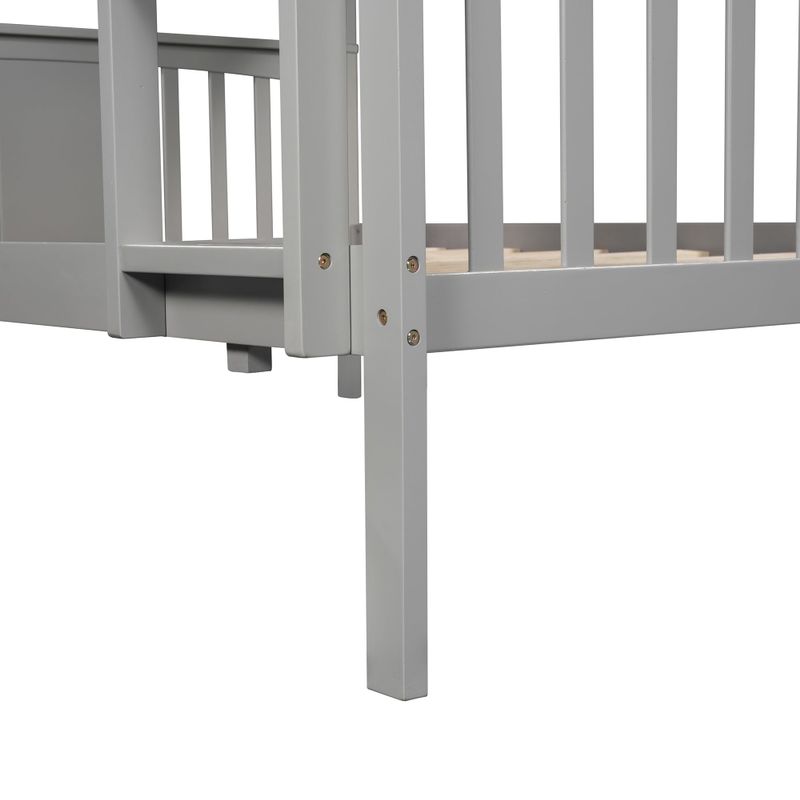 Full over Full Bunk Bed with Ladder for Bedroom - Grey