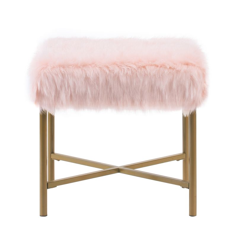 Silver Orchid Kelly Pink Faux Fur Square Ottoman - Black