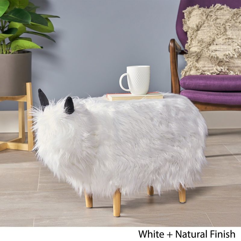 Levi Furry Yak Ottoman by Christopher Knight Home - Black