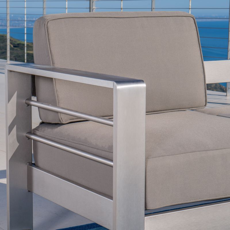 Cape Coral Outdoor Aluminum Club Chair with Cushions (Set of 2) by Christopher Knight Home - Silver and Khaki