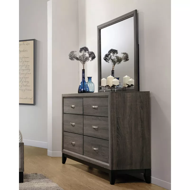 Watson 6-drawer Dresser Grey Oak and Black