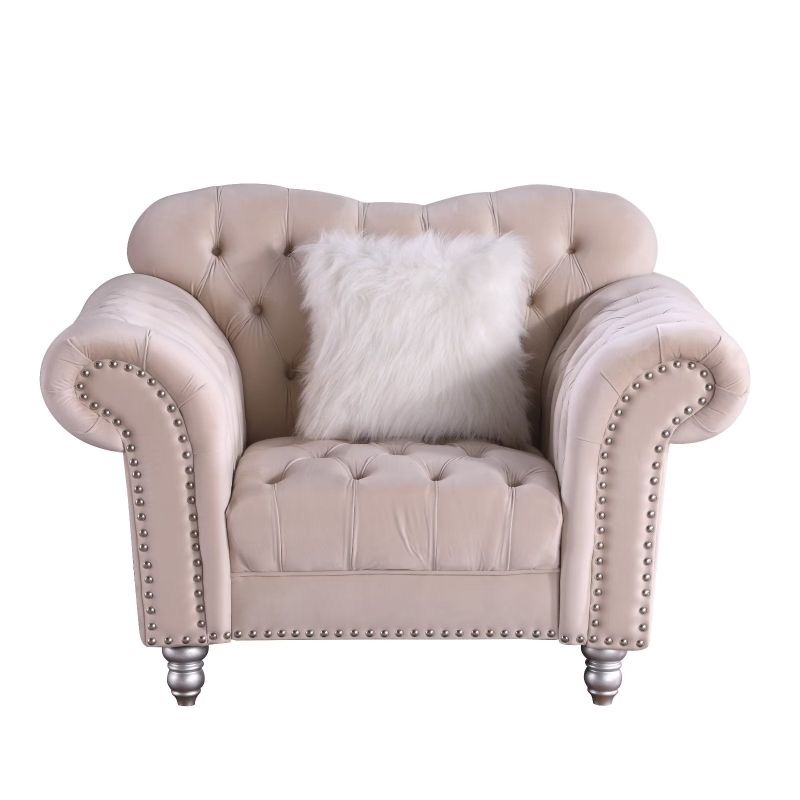 Morden Fort Luxury Classic America Chesterfield Tufted Camel Back Armchair Living Room Chair,  Sofa 2 PCS - Beige