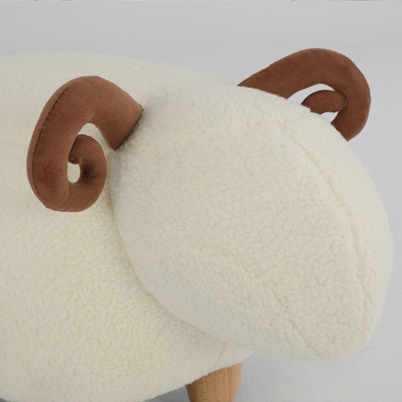 Little Sheep Kids Footstool, Home Cartoon Chair with Solid Wood Legs - White