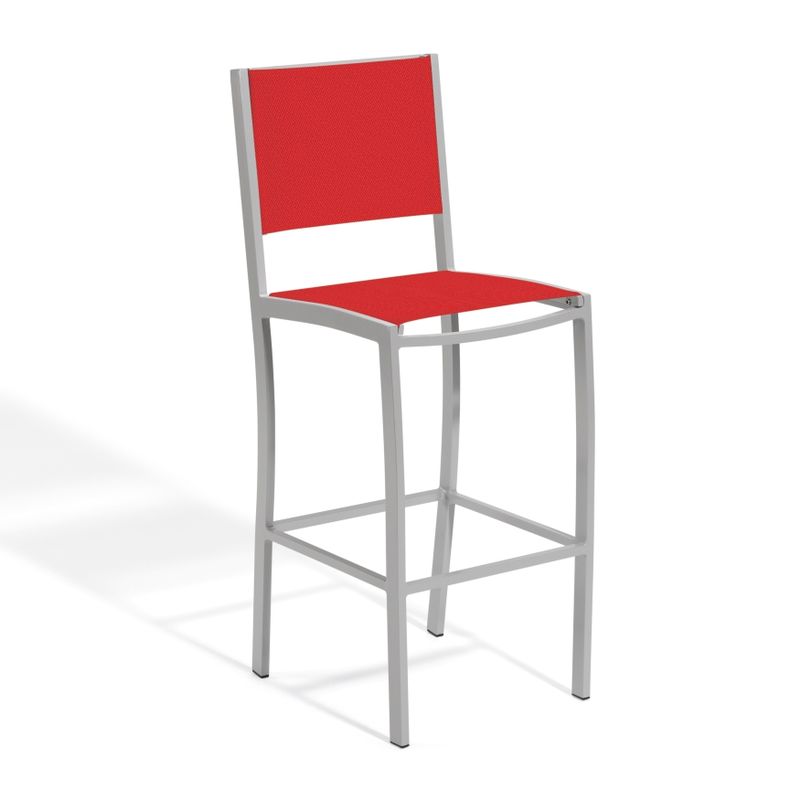 Oxford Garden Travira Bar Chair with Powder Coated Aluminum Frame - Red Sling
