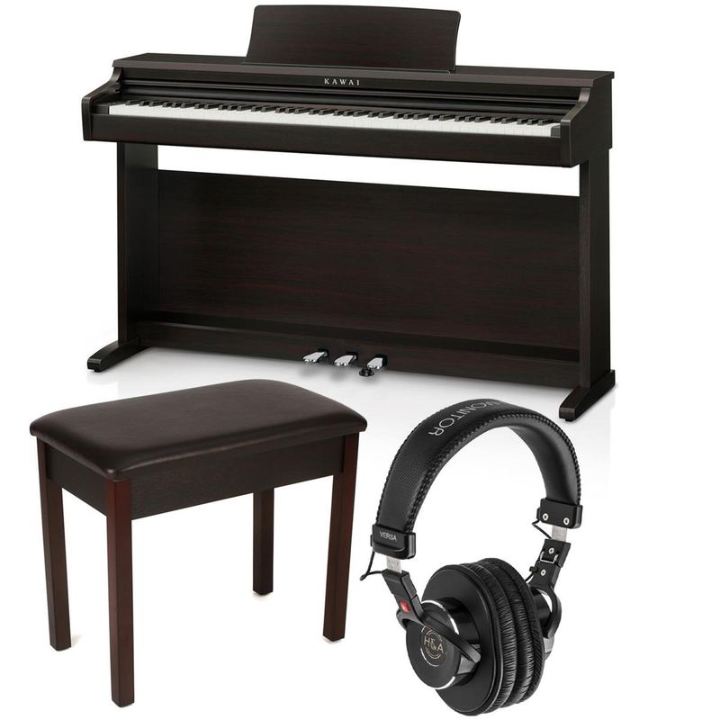 Kawai KDP120 88-Key Digital Piano with Bench, Premium Rosewood Bundle with Padded Piano Bench (Rosewood), H&A Versa Professional Field...