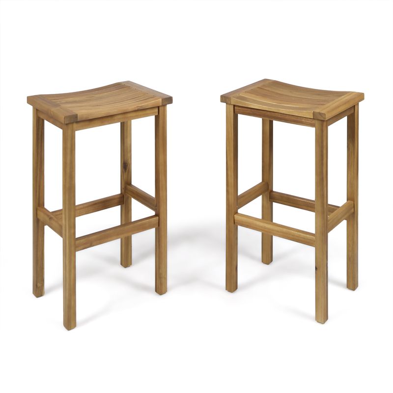 Caribbean Outdoor 30-inch Acacia Wood Barstool (Set of 2) by Christopher Knight Home - Grey Finish - Wood/Acacia
