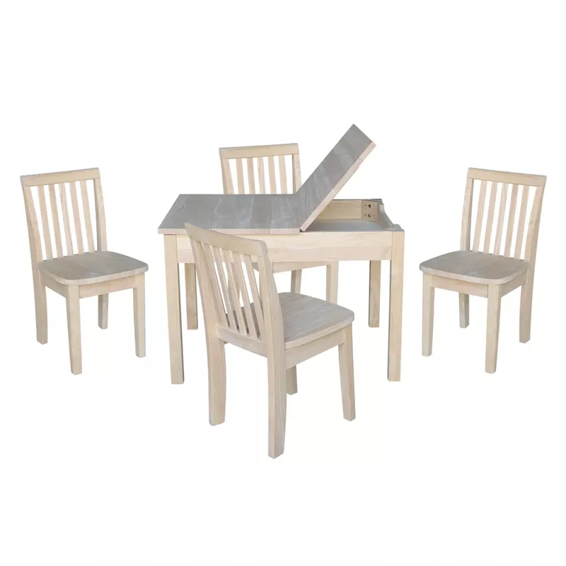 Kids Lift Top Table and Chair Set - Unfinished - 5 Piece Set