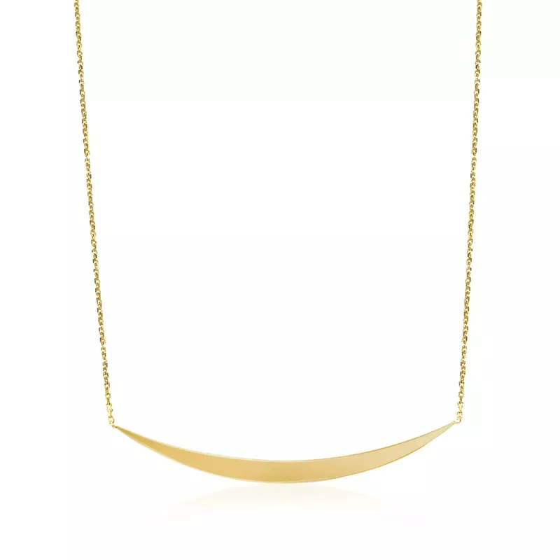 14k Yellow Gold Necklace with Polished Curved Bar Pendant (18 Inch)