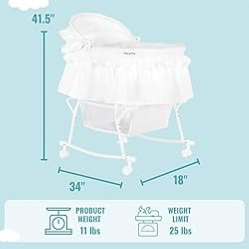 Dream On Me Lacy Portable 2-in-1 Bassinet & Cradle in White, Lightweight Baby Bassinet with Storage Basket, Adjustable and Removable Canopy