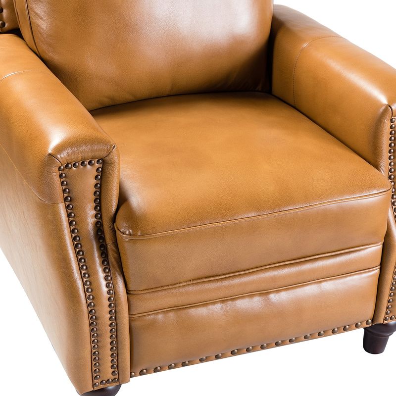 Cigar Mid-century Genuine Leather Recliner with Nailhead Trim by HULALA HOME - BLACK