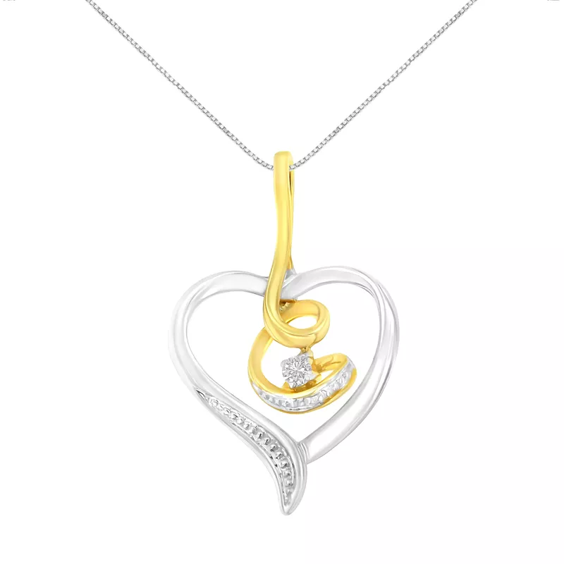 10k Yellow and White Gold 1/25ct TDW Heart Diamond Accent Pendant Necklace (J-K, I2-I3)