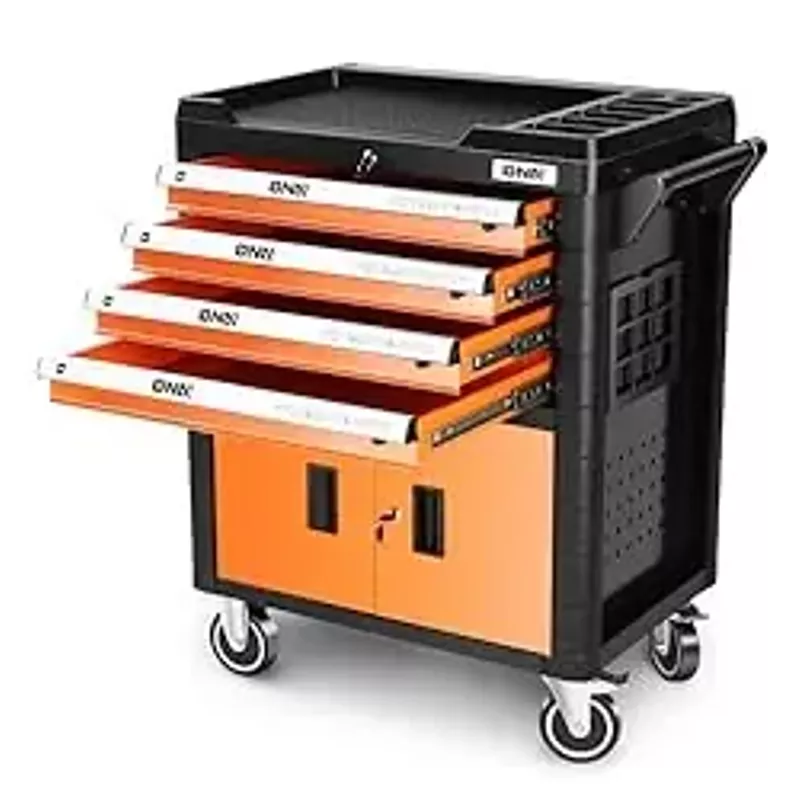 DNA MOTORING 4-Drawers Roller Tool Chest Cabinet with Casters, Locking System, Top Worktop, for Garage Warehouse Workshop, Orange, TOOLS-00402