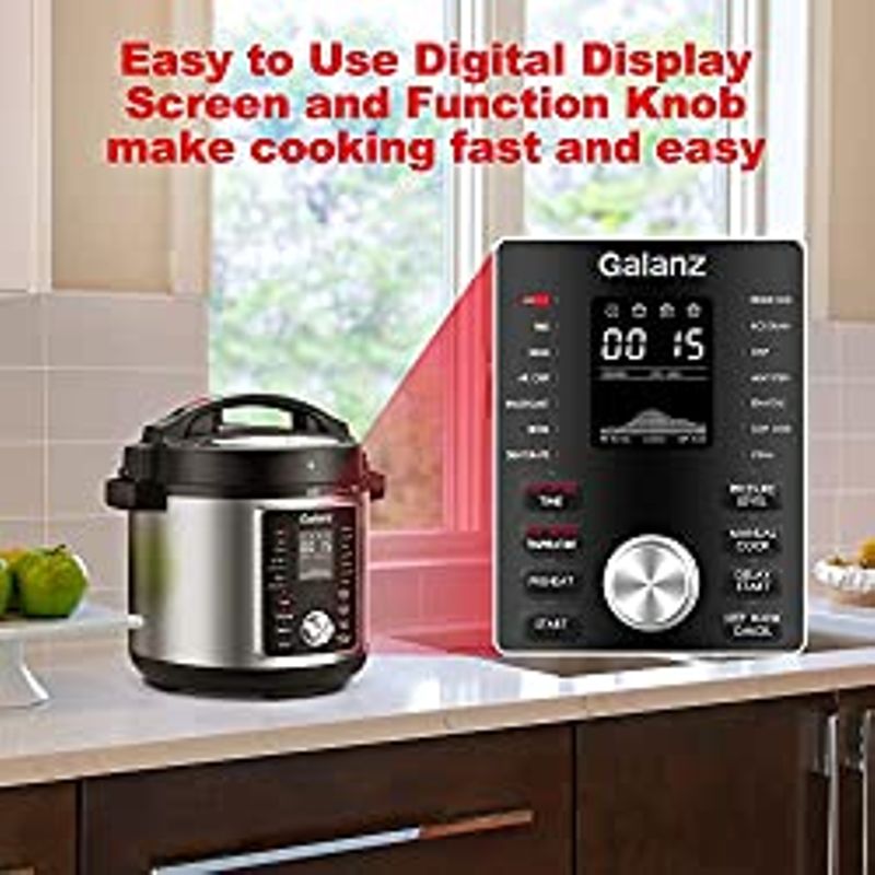 Galanz 12-in-1 Electric Pressure Cooker & Air Fryer with 12 Preset Programs Including Slow Cook, AirFry, Dehydrate, Rice, Grill, Roast,...