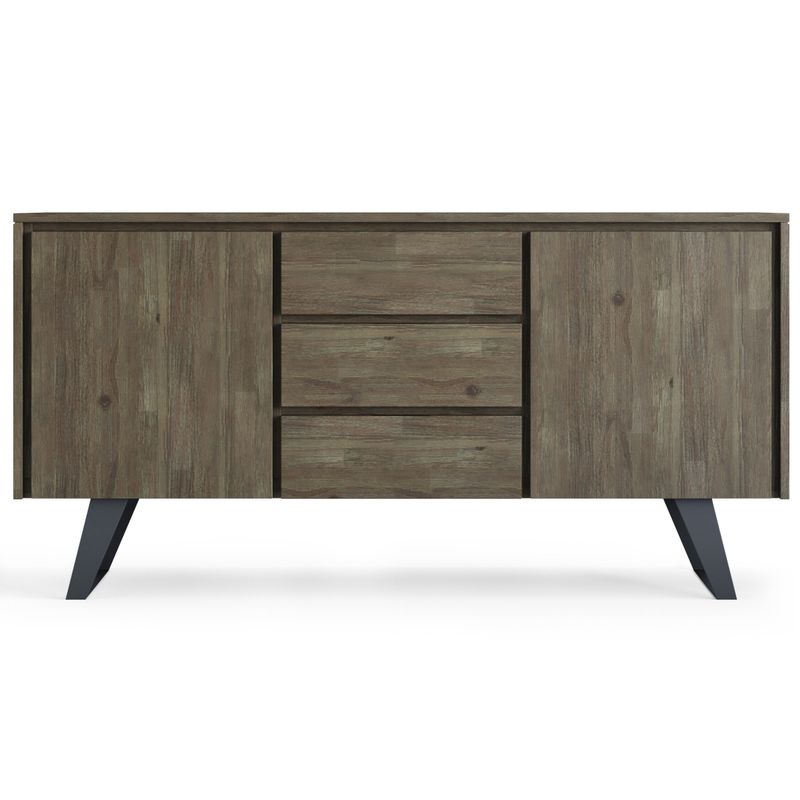WYNDENHALL Mitchell Solid Acacia Wood and Metal 60 inchWide  Modern Industrial Sideboard Buffet in Distressed Charcoal Brown -...